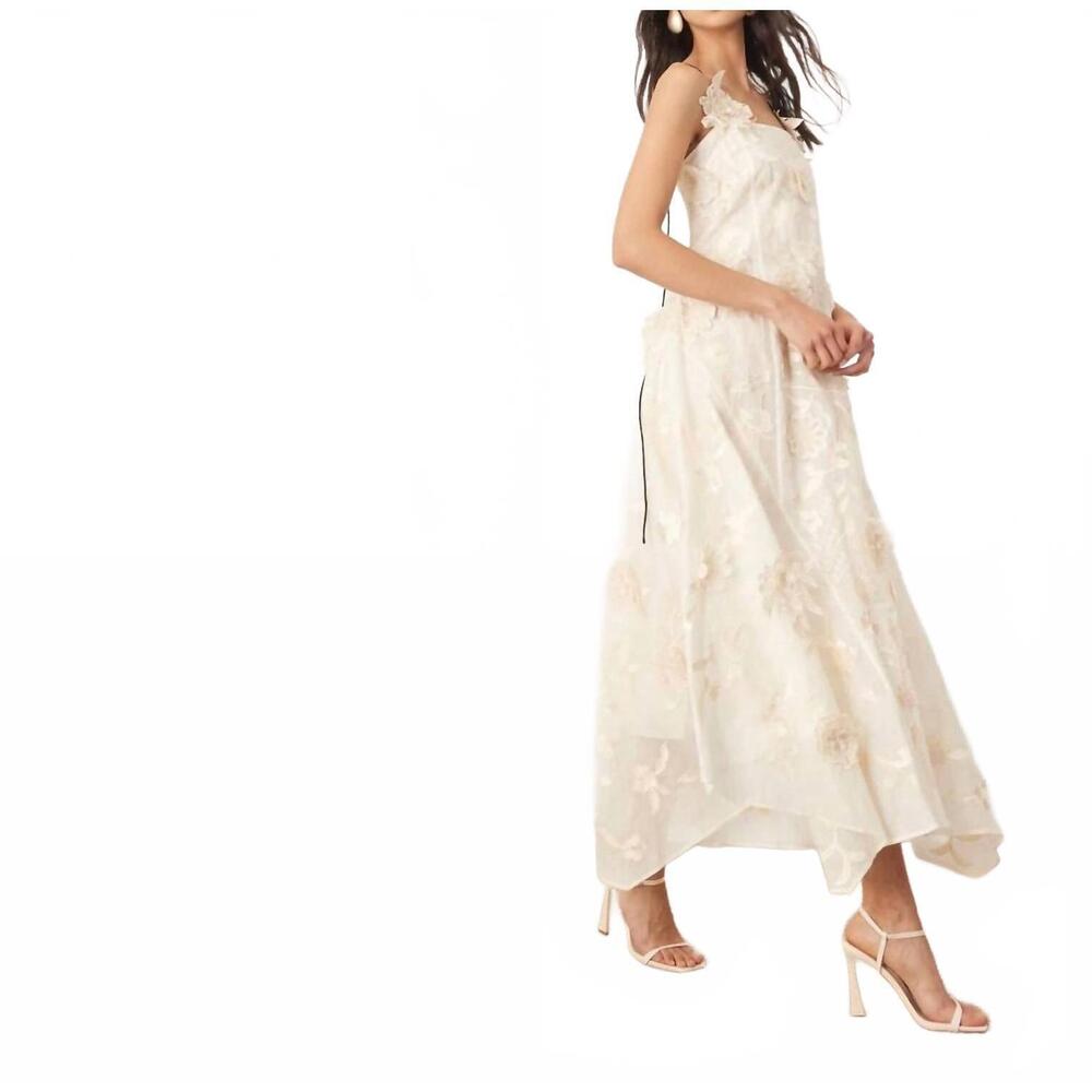 NEW ARRANGE mirrored applique floral embroidered cami maxi dress in buttermilk